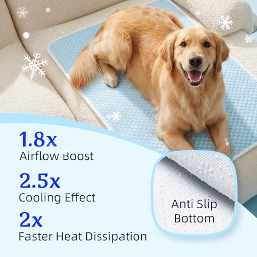 Mora Pets Dog Cooling Mat Instant Self Cooling Pad for Dogs & Cats Breathable Washable Summer Pet Cool Mat Indoor Outdoor, Puppy Cold Blanket for Floor Crate Car Travel Use Small 28'' x 22'' Blue - color: Blue, size: 28-Inch (Small)