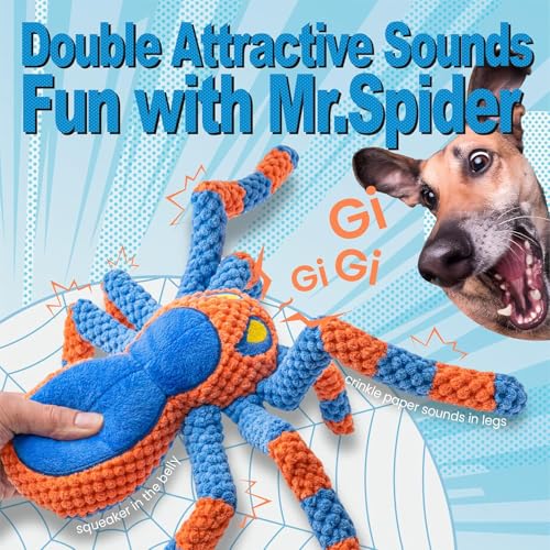 LEGEND SANDY Squeaky Dog Toys- Plush Dog Toys with Soft Fabric for Small, Medium, and Large Dogs Daily Companionship, Training Reward Gift | Puppy Chew Toys for Teething, Daily Companionship, Training Reward Gift - color: Blue Spider