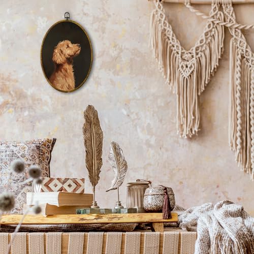 shiviody Vintage Poodle Canvas Wall Art Decor, Mid Century Modern Animal Wall Art, Retro Cute Puppy Oval Hanging Frame Prints Decorations for Home Bedroom 8.6"x11.4" - color: Animals-11