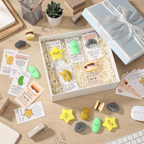 HyDren 60 Set Inspirational Stress Ball Gifts Bulk Back to School Gifts Kawaii Squeeze Stress Relief Ball Employee Appreciation Motivational Cards Cute Fidget Toys for Coworker Adult (Mixed Style) - style: Mixed Style