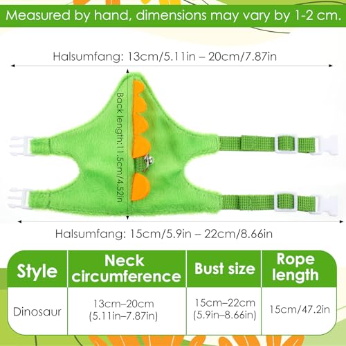 Ferret Harness and Leash Set Small Animals Vest Harness with Safe Bell Dinosaur Shaped Comfort Adjustable Vest Walking Clothes for Ferret Hedgehog Guinea Pig Rabbit Teacup Chihuahua Small Pet