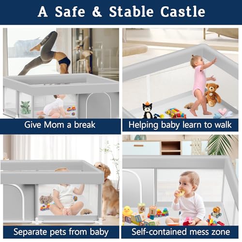 Baby Playpen 50x50 Inch, Playpen for Babies and Toddlers Baby Playpen Fence Playard Activity Center, Without MAT Included - color: Grey, size: 50x50 Inch