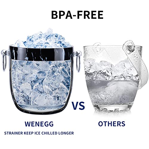 Ice Bucket with Lid, Scoop, Tongs and Strainer - Well Made Insulated Stainless Steel Keep Ice Frozen Longer - Ideal for Cocktail Bar, Parties, Chilling Wine, Champagne - 3 Liter (Black Marble) - color: Black Marble