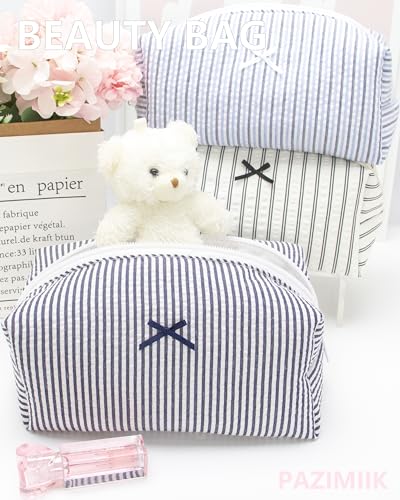 PAZIMIIK Cozy Makeup Bag for Women,Zipper Cosmetic Pouch,Stripe Navy Blue | Soft Cosmetic Organizer for Makeup,Skincare,Toiletries,Daily Beauty Essentials,Purse,On-the-Go,Bridesmaid Gifts - color: Stripe Navy Blue