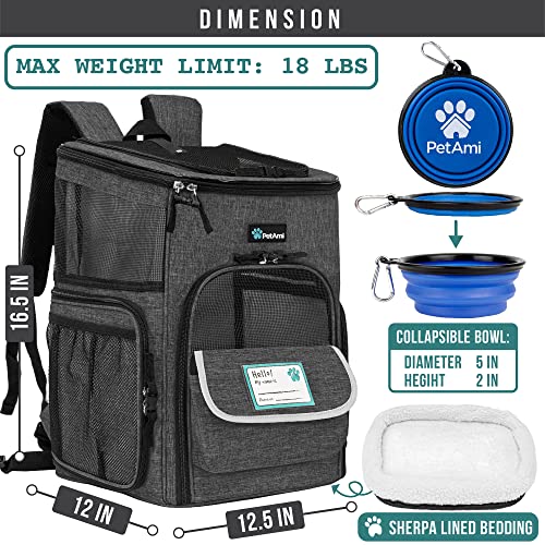 PetAmi Dog Backpack Carrier, Airline Approved 4-Way Entry Cat Backpack Carrier, Ventilated Mesh, Collapsible Pet Carrier for Small Puppy, Kitten, Hiking, Travel Car, Vet, up to 18 lbs, Charcoal Gray - color: Charcoal