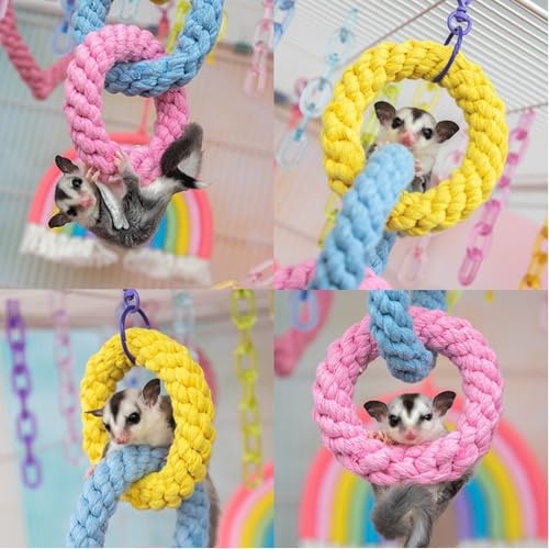 Sugar Glider Climbing Rope Toys Rat Cage Hanging Toys Small Animal Climbing Rings Cage Accessories for Flying Squirrel Sugar Glider Hamster Parrots - size: 3 Pcs