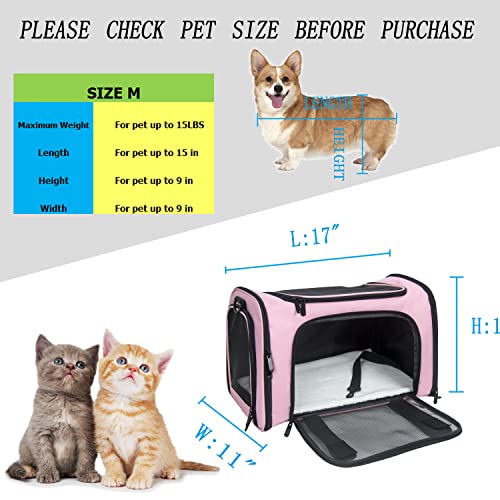 Soft Sided Carrier for Small Medium Cats Dogs,TSA Airline Approved Collapsible Travel Pet Carrier Medium Pink - color: Pink, size: Medium
