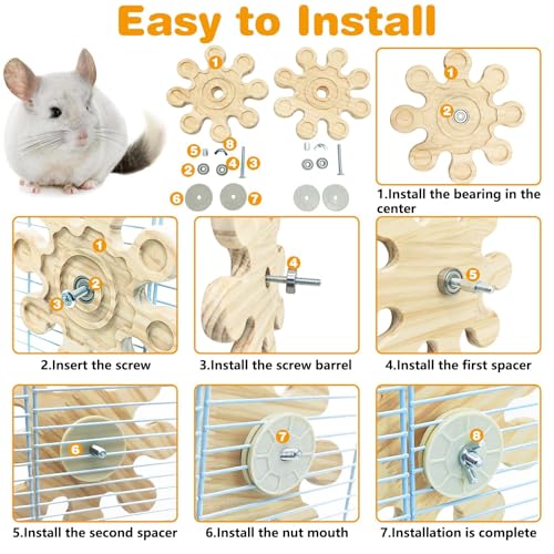 PINVNBY 2 PCS Natural Wooden Chinchilla Chew Toys Rotatable Chinchilla Toy Interactive Teeth Grinding Chew Toy Hanging Chinchilla Cage Accessories for Bunny Rabbit Guinea Pig Hamster Squirrel (Snow)