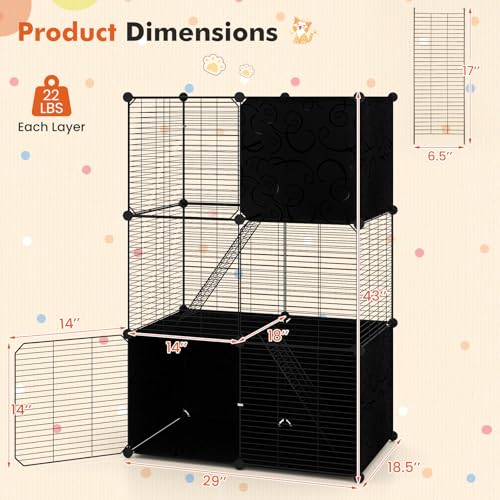 PETSITE Cat Cages Indoor, 3-Tier DIY Cat Enclosure with 2 Ladders, Detachable Metal Wire Kennel Catio with 3 Lockable Doors, Ideal for 1-3 Cats or Other Small Animals, 29 x 18.5 x 43 in