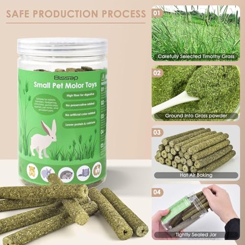 Grddaef 45Pcs Rabbit Toys, 300g Natural Timothy Grass Molar Teeth Stick Chew Toys for Chinchilla Rabbit Bunny Guinea Pig Treats - color: 18 Pcs