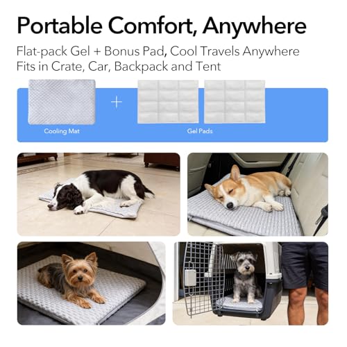 2-in-1 Cooling Mat for Cats Small Dogs, 12"x20", S | 2 SAP Gel Inserts + Q-Max>0.4 Ice-Silk, Waterproof, Machine Washable, Crate Indoor Outdoor - size: Small 12"x20"