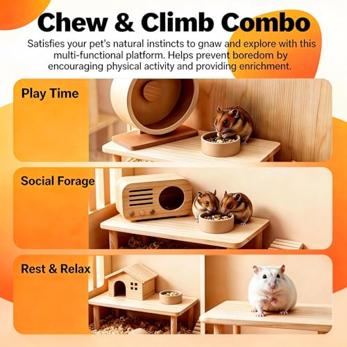 1Pcs Hamster Platform, Hamster Cage Platform, Wooden Hamster Platforms Waterproof Stand for Small Animal Habitat, Play Decor for Hamsters Squirrel Pets