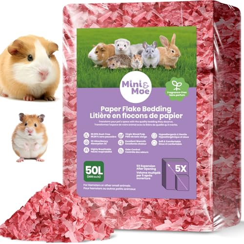 Hamster Bedding 50L Guinea Pig Paper Bedding Odor Control 99% Dust-Free | Small Pet Bedding Natural Paper Expands 5X Soft Dust-Free Unscented Support Burrowing, Nesting, Easier Daily Cage Care - color: Lychee-50L