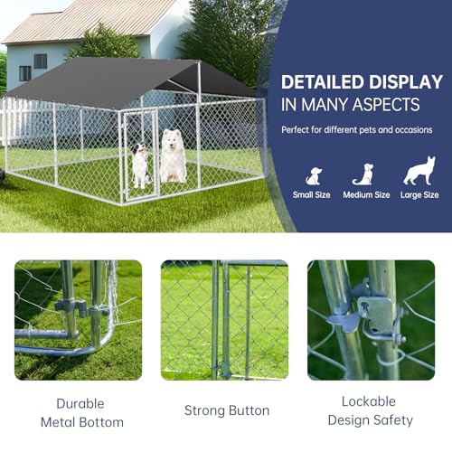 Petony Outdoor Dog Enclosure Heavy Duty Dog Kennel House Mesh Dog Big Cage Pet Kennel Steel Fence with Secure Lock - size: 118.0"L x 118.0"W x 65.0"H