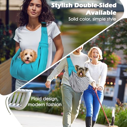Pawaboo Small Dog Sling Carrier,for 3-10 lbs Pets, Blue | Reversible Hands Free,Safety Buckle,Storage Pocket,Machine Washable for Travel Outdoor Activities - color: Blue