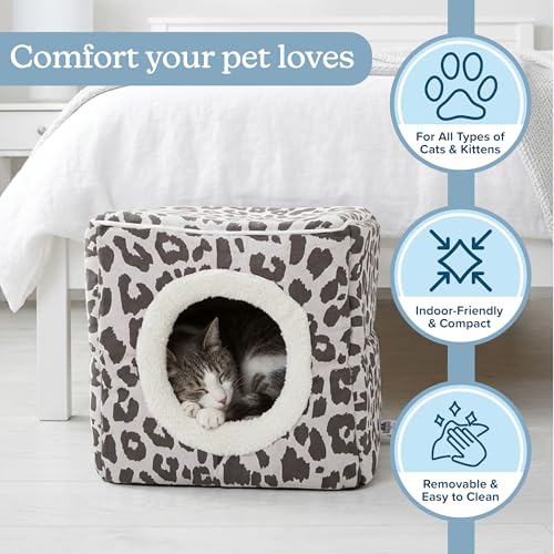 Cat House - Indoor Bed with Removable Foam Cushion - Cat Cave for Puppies, Rabbits, Guinea Pigs, and Other Small Animals by PETMAKER (Animal Print) - color: Gray Animal Print