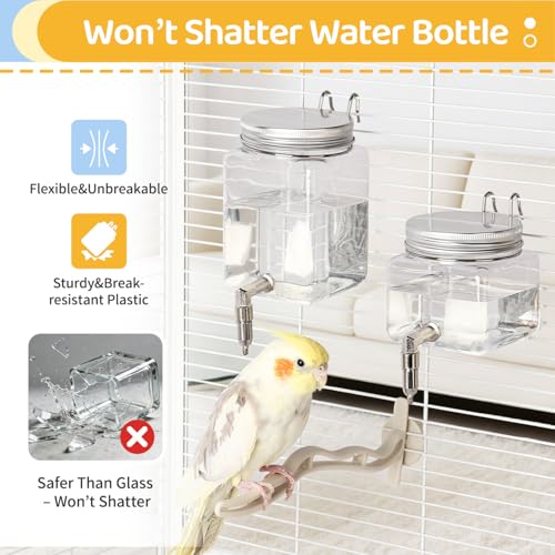 Bird Water Dispenser No Drip 10oz – Leak Proof Small Animal Water Bottle with Stainless Steel Needle Valve & 180° Rotatable Bracket for Parakeet Hamster Mouse Sugar Glider Gerbil