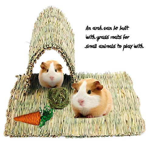 kathson 6 PCS Rabbit Large Grass Mat Natural Grass Woven Mat Rabbits Chew Toys Hay Bedding Nest for Small Animal Bunny Rabbit Guinea Pigs Hamster Chinchillas Puppy Biddy Sleeping Chewing