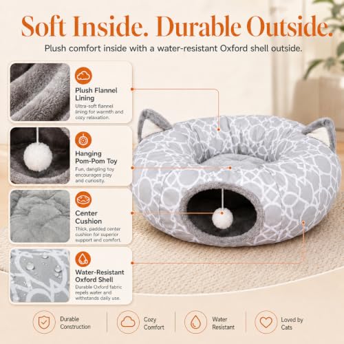 Geometric Cat Tunnel Bed Under Christmas Tree Oxford Outside with Plush Inside,Cats Toys Collapsible Tunnel Tube with Balls, for Rabbits, Kittens, Ferrets,Puppy 3FT - size: Big Tunnel Bed