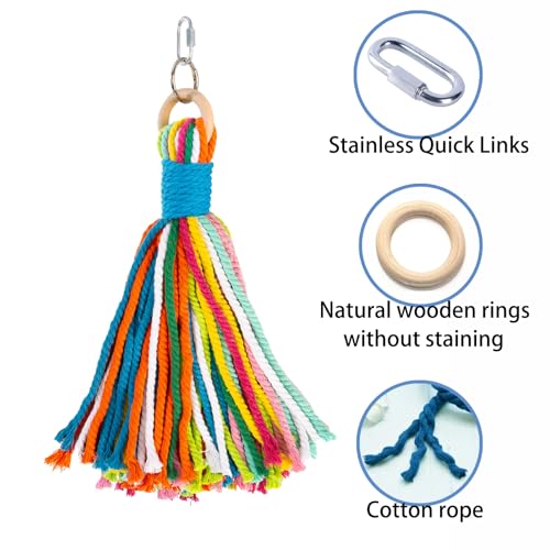 Bird Toys for Parrots, Colorful Cotton Rope Hanging Chew Toys | Colorful cotton rope chew toy. Fits large birds, including Macaws, Cockatiels. Natural hanging design. Playing & Preening