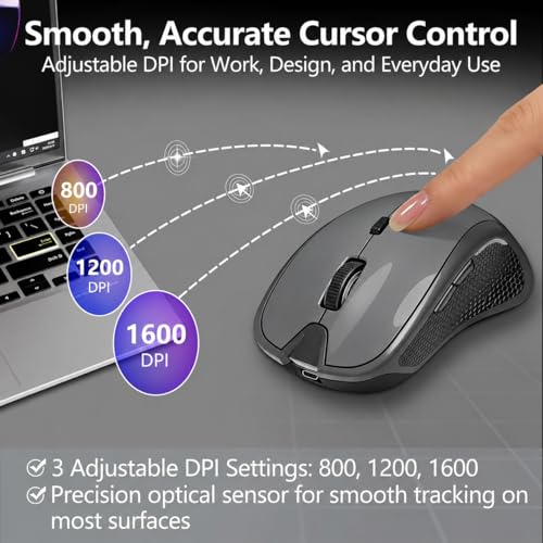 Bluetooth Ergonomic Mouse for MacBook & iPad, Built-in Jiggler,Gray | Bluetooth 5.2/3.0 + 2.4G USB-C/USB-A, Silent Rechargeable Mice For Home Office, Study, Laptop, PC, Work, Travel, Students - color: Gray