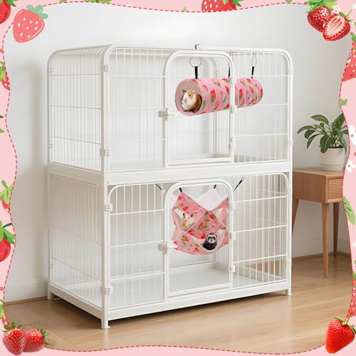 2 Pcs Guinea Pig Ferret Hammock Set, 3 Tier Hammock, Tunnel Bed | Small Animal Cage Accessories , Easy Installation, Suitable for Hamster Sugar Guinea Pig Ferret Squirrel Chinchilla