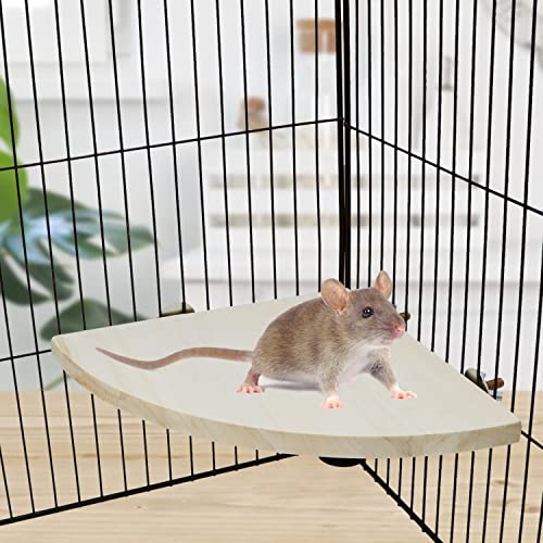 Wontee Bird Perch Stand 2 Pack Wooden Platform Corner Ledge for Budgies Cockatiels Conures African Greys Rats Gerbils Chinchillas Squirrels (L (7.9"x7.9")