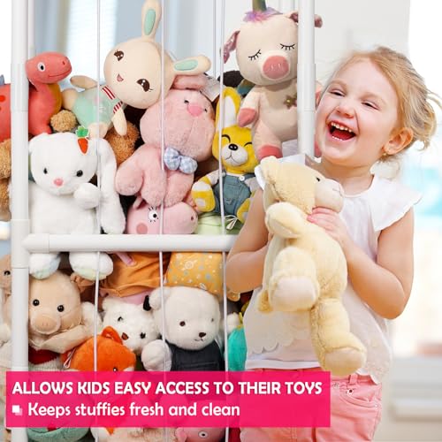 Stuffed Animal Zoo Storage PVC Stuffed Animal Holder, White | Vertical Plush Storage Organizer Shelf with Elastic Band for Nursery Play Room Bedroom - color: White