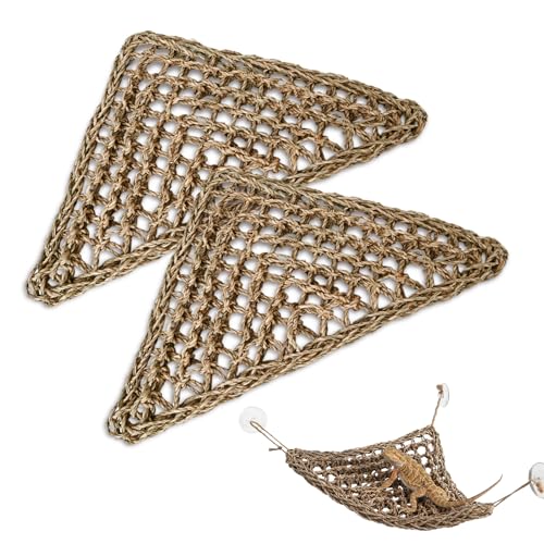 Reptile Hammock Corner Triangle 2 PCS,100% Natural Seagrass Fiber,Bearded Dragon Tank Accessories Habitat Decor for Lizard,Anoles,Iguanas,Chameleon and Hermit Crabs
