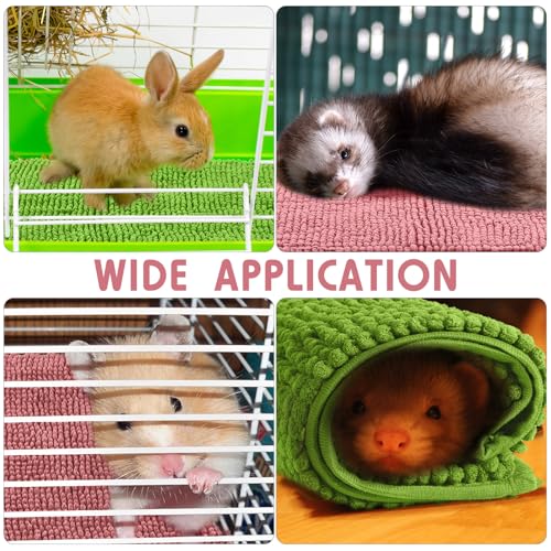 4 Pcs Guinea Pig Cage Liner 12 x 12 Inch Washable Chenille Pee Pads Pet Dog Cat Bedding Training Mat Reusable for Small Animals Puppy Bunny Hamster Chinchilla - color: Green Pink, size: 12 x 12 Inch, style: Low Pile Chenille