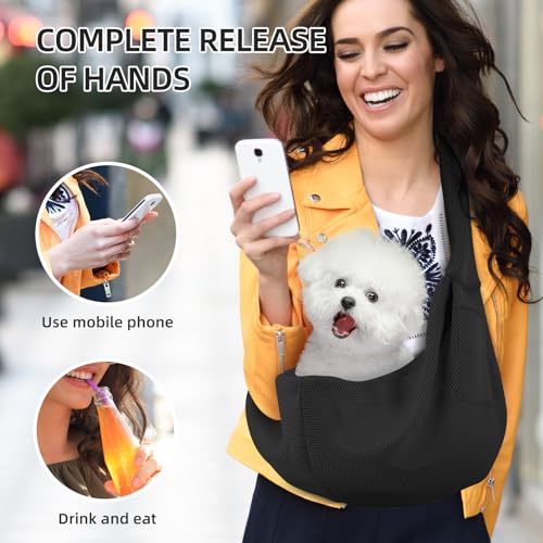 Dog and Cats Carrier Sling, Breathable Puppy Small Pet Carrier with Pocke | Reversible Dog Sling Carrier, Safety Buckle, Storage Pocket, Machine Washable for Travel, Outdoor Activities, Hand-Free,Black - color: Breathable black