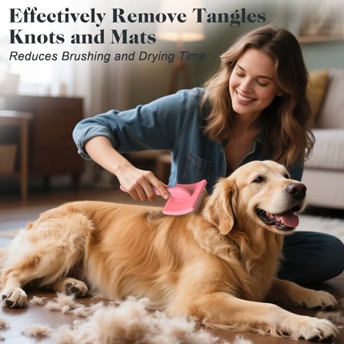 2PCS Slicker Brush for Dogs & Pet Comb,Professional Dog Grooming Brush (Goldendoodles,Poodles,Labradoodles) with Extra Long Pins to Effectively Remove Tangles, Knots and Mats (Light Pink, Large) - color: Light Pink, size: Large