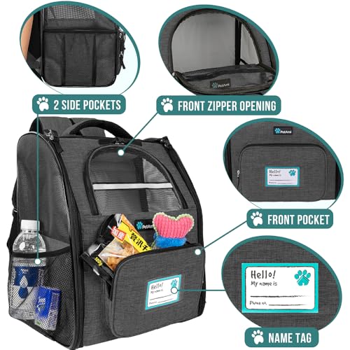 PetAmi Dog Backpack Carrier Airline Approved Cat Pet Puppy Bag, Charcoal | Ideal for Small Medium Large Pet up to 18 lb, 2 Side Entry Structured No-Collapse Frame, Ventilated Bookbag for Hiking Travel - color: Charcoal
