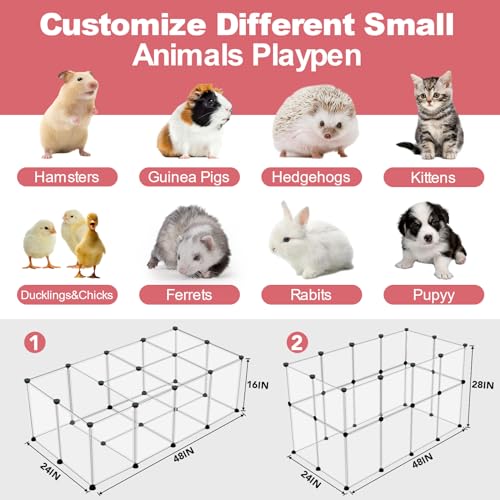 24 Panels Portable Small Animals Playpen,48"x 24"x 28" Transparent Pet Playpen,Portable Plastic Enclosure,Puppy Play Pen for Indoors Outdoor Pet Fence for Guinea Pigs,Bunny,Ferrets,Hamsters,Hedgehogs | Portable Puppy Play Pen for Indoors Outdoor Pet Fence