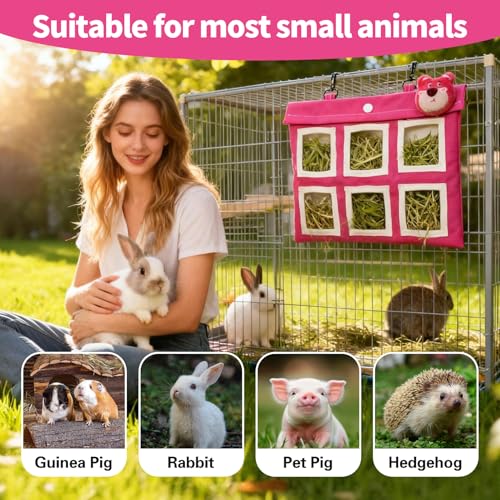 Rabbit Hay Feeder Bag, Guinea Pig Hay Bag for Rabbits Bunnies Guinea Pigs Chinchillas and Small Pets-Promotes Natural Behavior, Reduce Waste, Keep Dry and Maintain Cleanliness