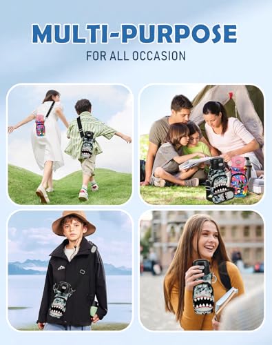Water Bottle Carrier with Strap for Kids, 14-20 oz | Insulated, Neoprene Water Bottle Holder Bag with Pocket, Cute Cartoon, Bottle Bag for boys and girls, Walking Hiking Camping - color: Camo Shark