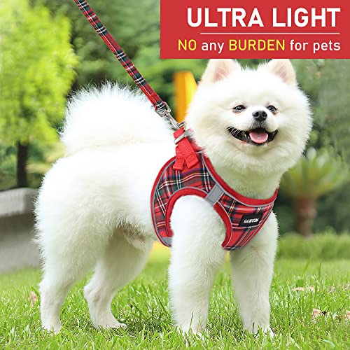 GAMUDA Small Dog Harness Collar and Leash Set, Step in No Chock No Pull Soft Mesh Adjustable Dog Vest Harnesses Plaid Reflective for Dogs Puppy Cats Kitten Rabbit (Red, S) - color: Red, size: S