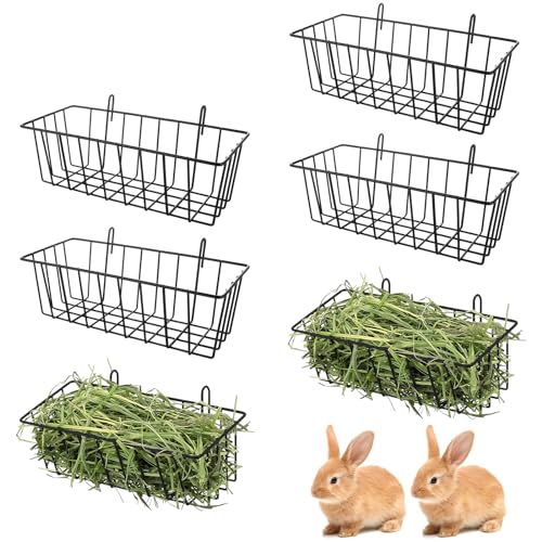 WOPPLXY 6 Pcs Rabbit Hay Feeder, Heavy Duty Metal Rabbit Hay Rack with Hooks, Bunny Hay Feeder Rack, Metal Rack Hay Holder for Rabbits Guinea Pigs, Small Animal Cage Accessories(9 x 4 x 2 Inch)