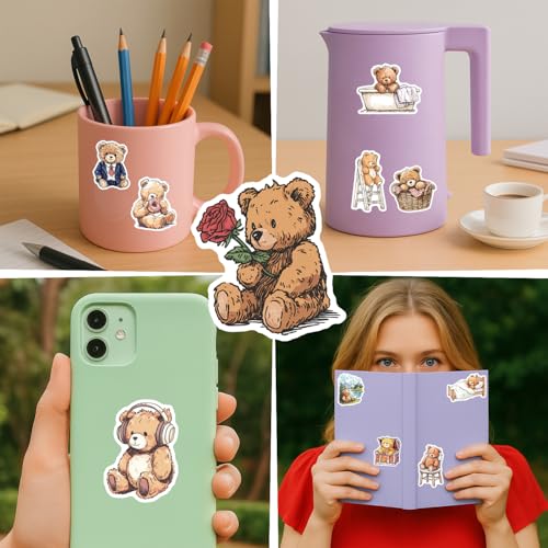 100 PCS Cute Bear Stickers Pack – Waterproof Vinyl Decals for Water Bottles, Laptops, Phones, Notebook, Cars – Cool Vibrant Graphics for Cute Bear Enthusiast - color: Cute Bear