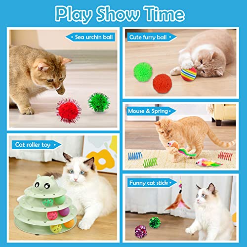 UPSKY 20 PCS Cat Toys Set with Teaser, Mice, Spring, and Various Ball Toys | Puzzle Kitten Toys, Sturdy Structure, Detachable Design, Easy to Assemble, Anti-Slip, Reduces Boredom for Indoor Cats - color: B-20PCS-Fruit Green