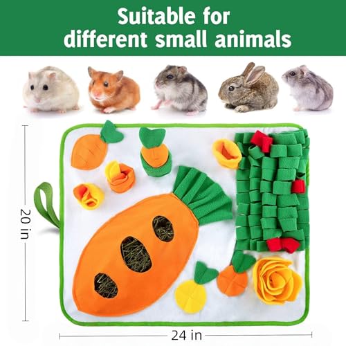 Rabbit Foraging Mat - Bunny Hay Feeder Snuffle Mat for Small Animals, Interactive Enrichment Toys for Rabbits, Guinea Pigs, Chinchillas, Hamsters, Ferrets – Treat Dispenser, Washable, Anti-Slip