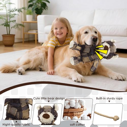 MAXBECK Dog Companion for Heavy Chewers-New Plush Robust Bear Dog Toy, Resistant Squeaky Dog Toys for Heavy Chewers, Tough Stuffed Plush Dog Toys for Aggressive Chewers - color: D-Purple