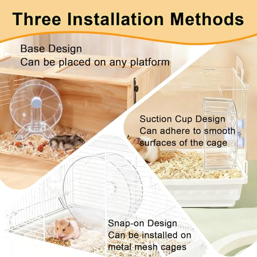 Hamster Wheel, 8.7" Super-Silent Exercise Wheels, Dual-Bearings Quiet Spinner Running Wheels, 3 Installation Methods, Fits Any Hamster Cage, Hamsters Toy for Dwarf Hamsters, Gerbils, and Small Pets. - color: Transparent, size: Large
