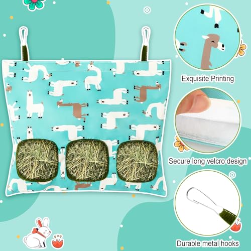 UPINS 2Pack Guinea Pig Hay Feeder Bag,Bunny Rabbit Cage Bag Hanging Holder | Guinea Pig Cage Feeder,for Bunny Rabbits,Chinchillas,Hamsters,Small Pets,and Animals - color: White Blue, size: 34 x 28 cm