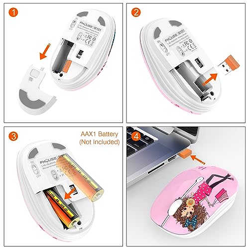 FMOUSE Cute Cartoon Silent Wireless Mouse, Dual Mode Bluetooth & USB 2.4G | Shopping girl Pattern, Ideal for Kids Students & Office Use | AA Battery Powered | Compatible with Laptop Mac iPad Tablet PC - color: Shopping Girl