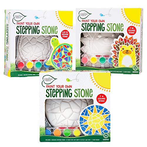 Creative Roots Mosaic Turtle, Hedgehog, & Sun - 3-Pack 7-Inch Ceramic Stepping Stones & 6 Vibrant Paints, Paint Your Own DIY Stepping Stones for Kids Ages 8+ - style: 3 Pack Animal
