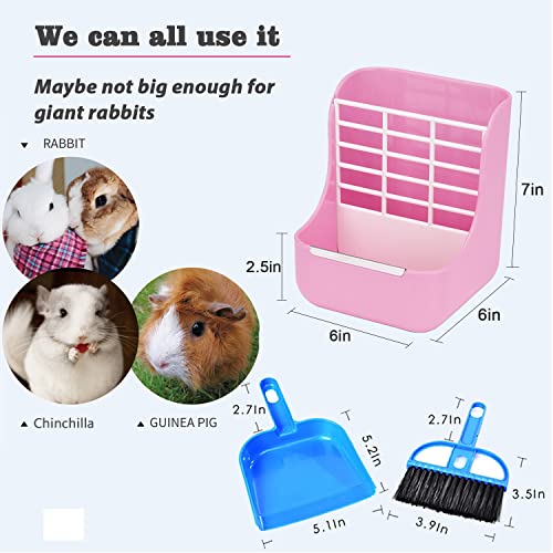 HERCOCCI Rabbit Hay Food Bin Feeder and Bunny Water Bottle Set, Hay Food Feeder Bowls Manger Rack with 500ml Hanging Water Dispenser Prevent Knock Over for Rabbit Guinea Pig Chinchilla (Large, Pink) - color: PINK