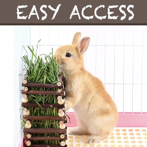 Apple Wood Hay Feeder for Small Animals - Durable Pine & Apple Wood Hay Rack with 2 Hooks - Food Dispenser & Grass Holder for Rabbit, Guinea Pig, Chinchilla, Hamster, Gerbil, 10x10x18cm