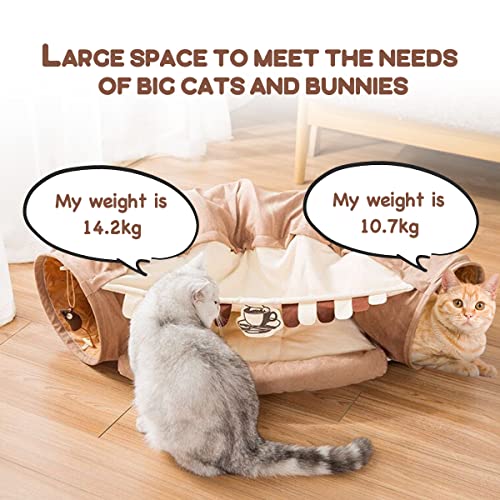 EAEDMY Cat Rabbit Tunnel Bed Nest for Cats Indoor, with Collapsible Washable Soft Cushion, Plush Ball and Exercise Wheel Tube, Fit for Puppy Bunny Kitty Kitten Ferret(2.Coffee) - color: 2.Coffee