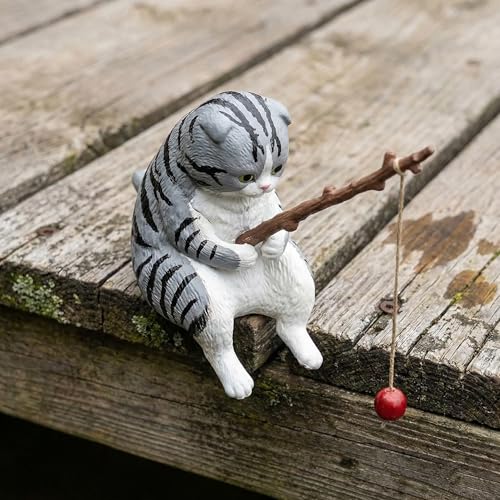 Cute Cat Fishing Figurines for Cat Fish Tank, 7PCS Mini Resin Cat Aquarium Decorations, Funny Fish Tank Decor, Small Aquarium Ornament, Miniature Garden Decor for Cat Lovers
